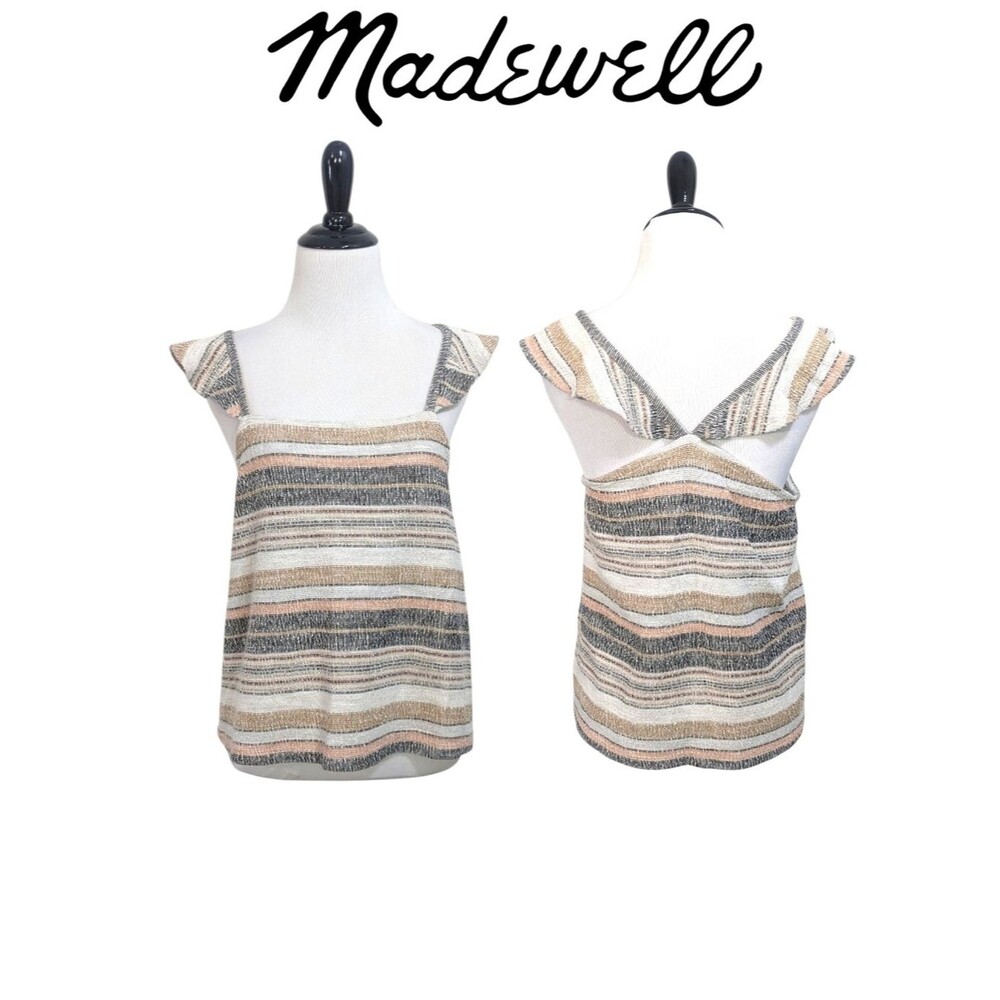 NEW Madewell Neutral Striped Textured Blouse - Size Medium Womens